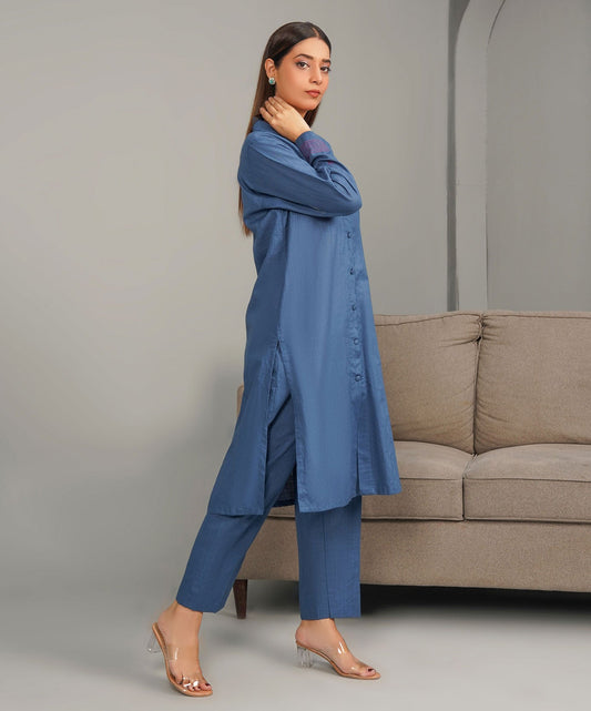 Midnight Blue Stitched 2-Piece Solid Set