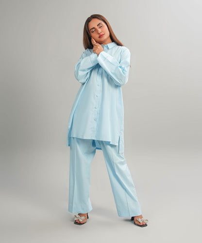 Moonlight Blue Stitched 2-Piece Solid Set