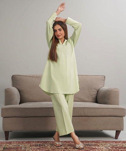 Pistachio Solid Stitched 2-Piece Set