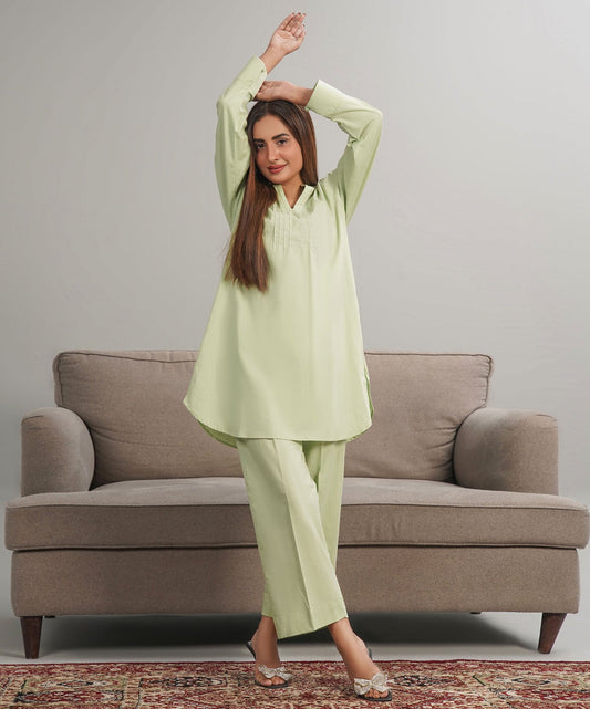 Pistachio Solid Stitched 2-Piece Set