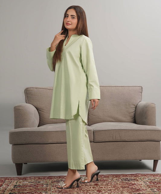 Pistachio Solid Stitched 2-Piece Set