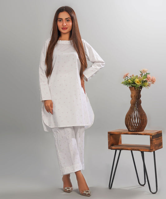 Poplin White Stitched 2-Piece Floral Set