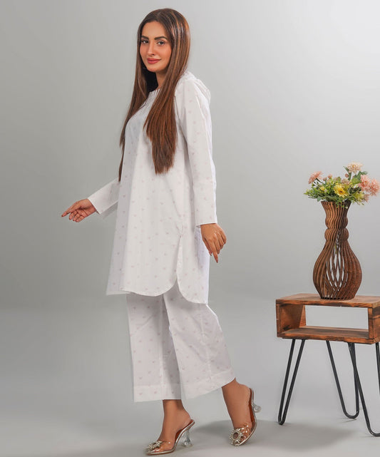 Poplin White Stitched 2-Piece Floral Set