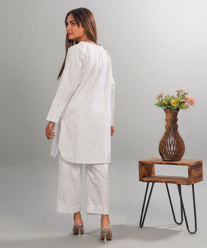 Poplin White Stitched 2-Piece Floral Set