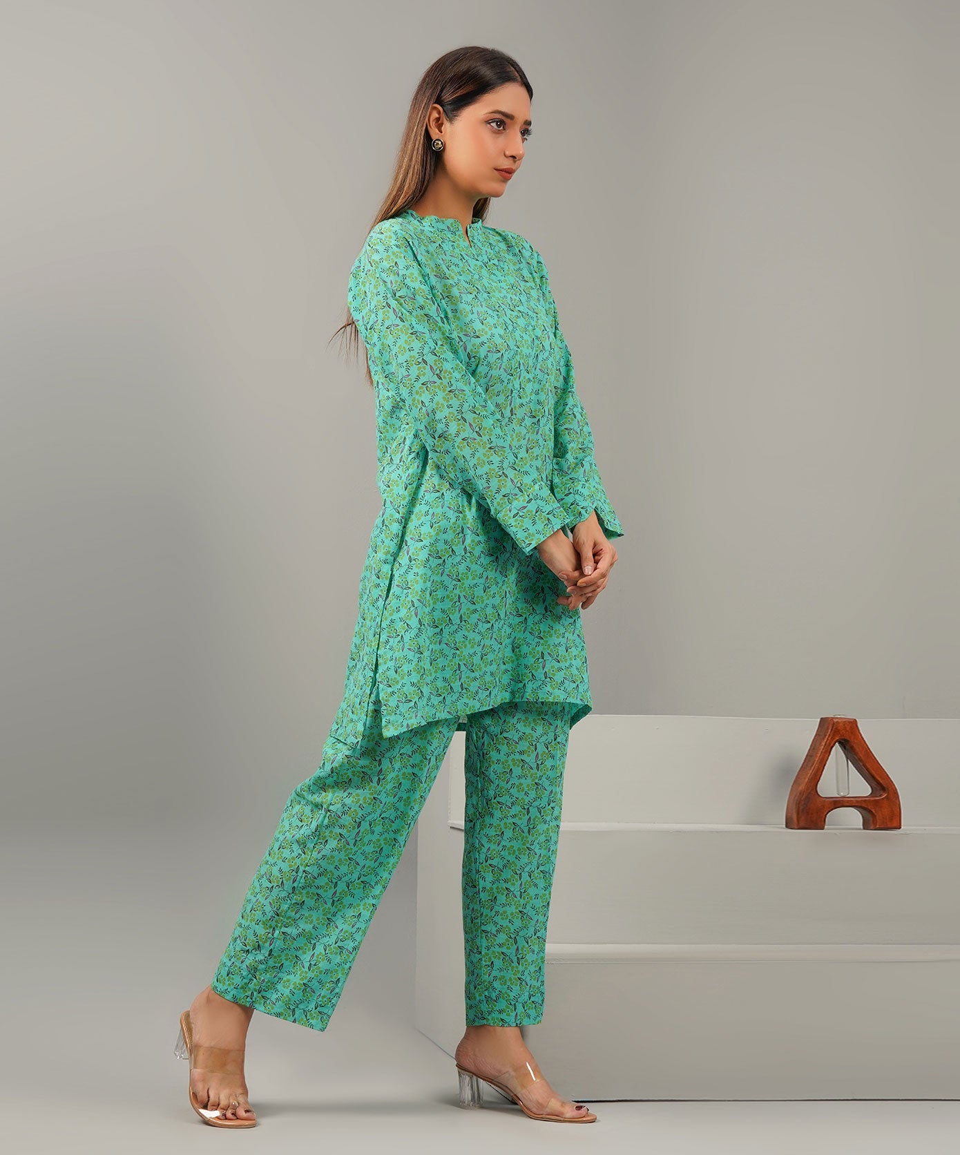 Summer Green Stitched 2-Piece Floral Set