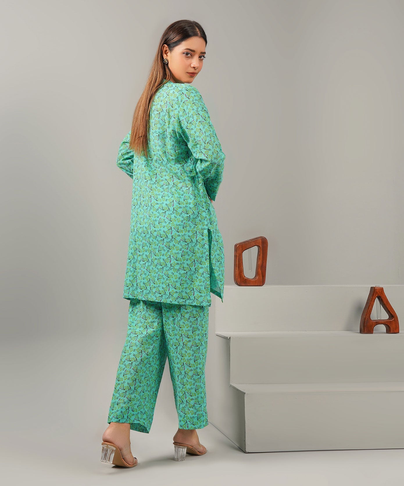 Summer Green Stitched 2-Piece Floral Set