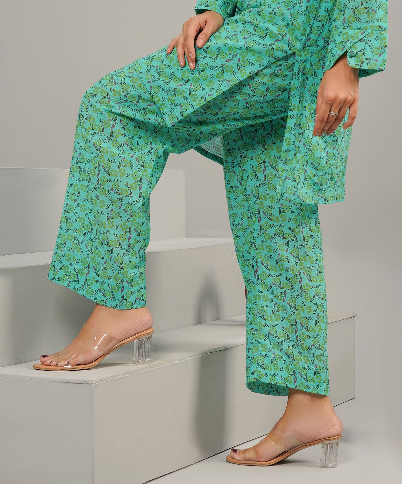 Summer Green Stitched 2-Piece Floral Set