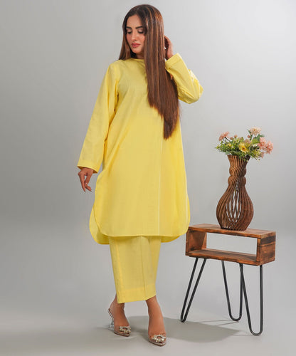 Sunshine Yellow Stitched 2-Piece Solid Set