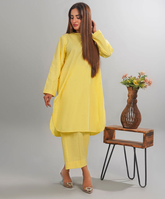 Sunshine Yellow Stitched 2-Piece Solid Set