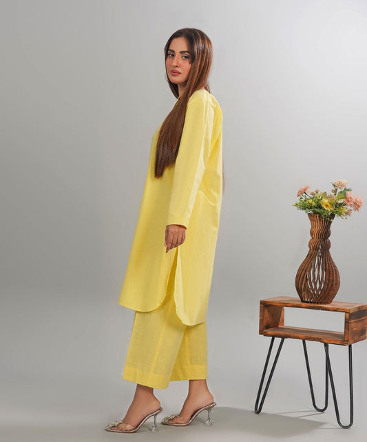 Sunshine Yellow Stitched 2-Piece Solid Set