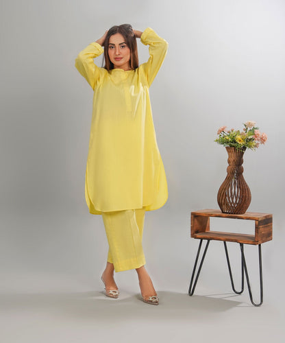 Sunshine Yellow Stitched 2-Piece Solid Set