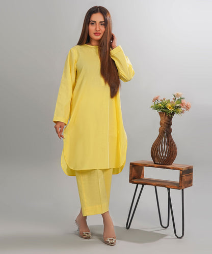 Sunshine Yellow Stitched 2-Piece Solid Set
