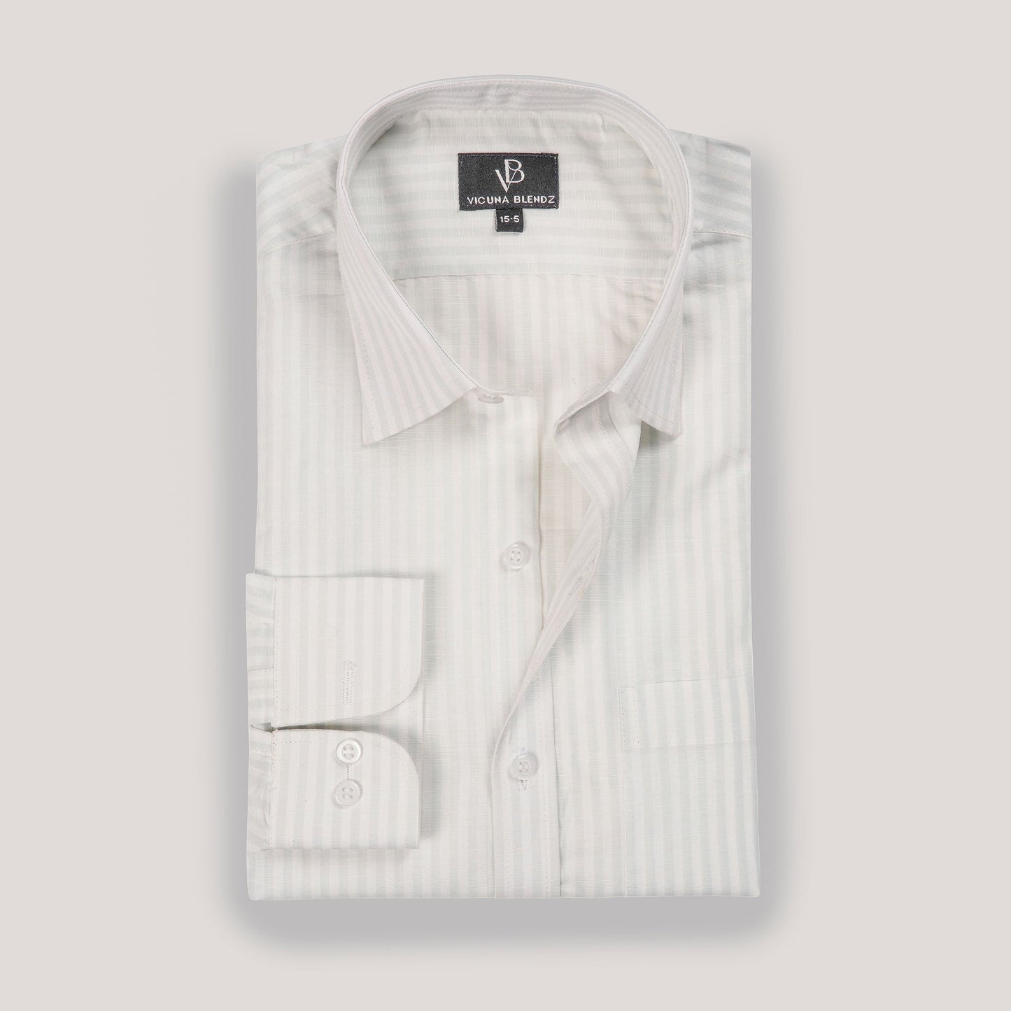 Ultra Formal Self Cotton White with Light Green Pinstripes Premium Men's Shirt