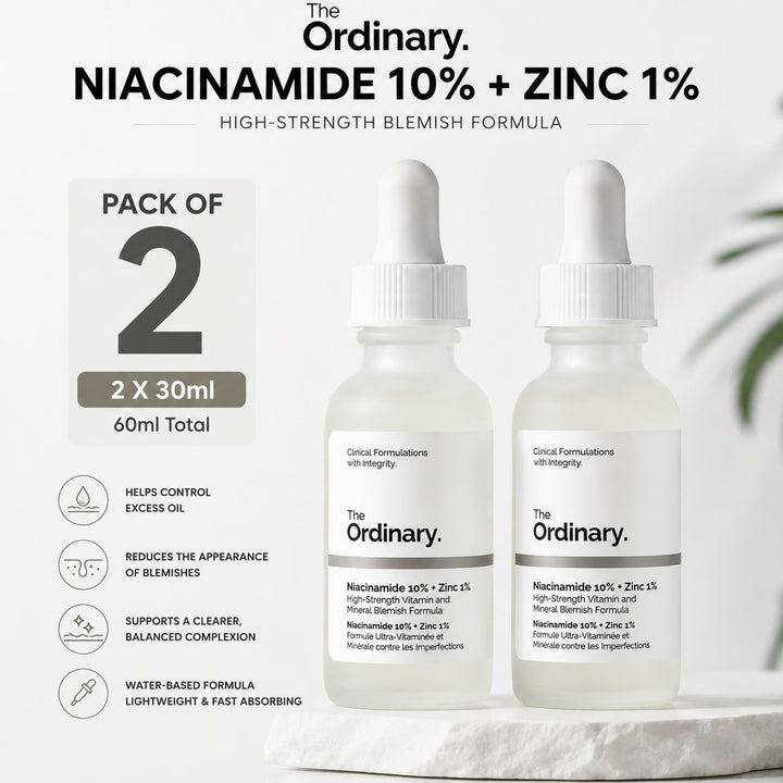 The Ordinary Niacinamide 10% + Zinc 1% Serum – Pack of 2 | 30ml Each