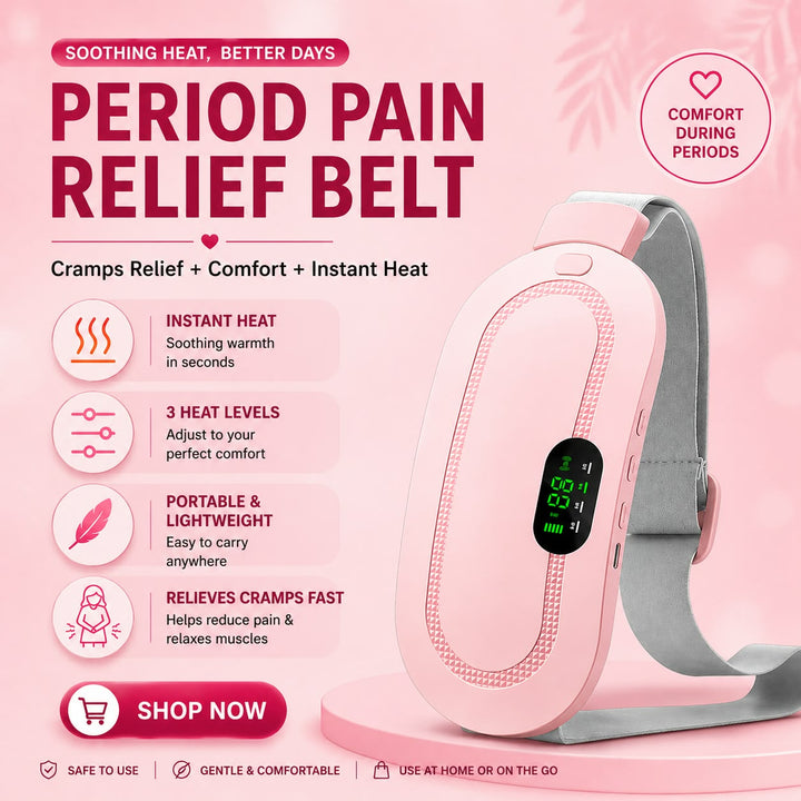 Pink Period Pain Relief Heating Belt – 3 Heat Levels Portable Cramp Relief Belt