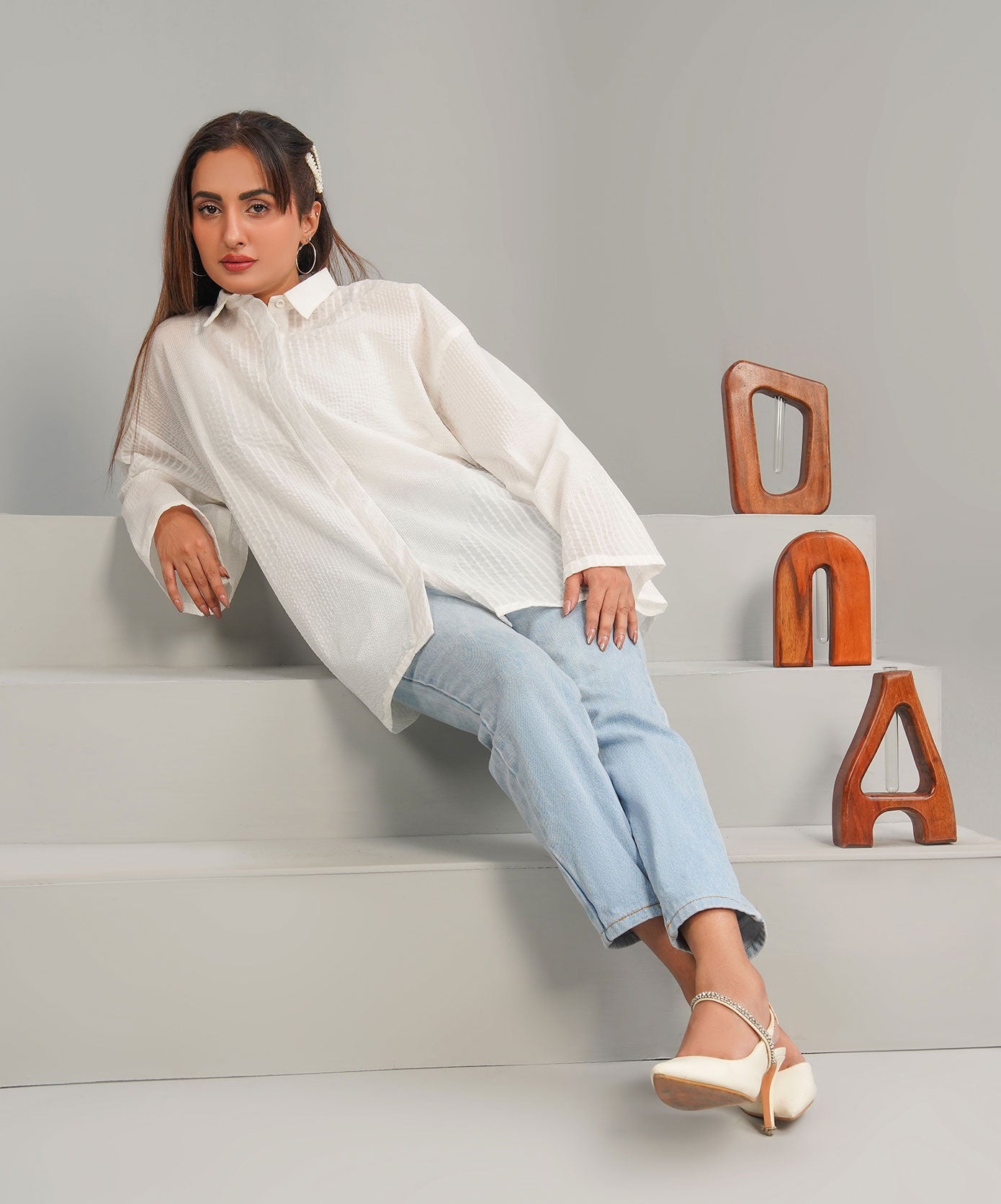 White Drop Shoulder Stitched Shirt