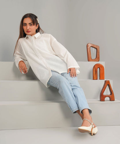 White Drop Shoulder Stitched Shirt