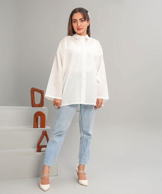 White Drop Shoulder Stitched Shirt