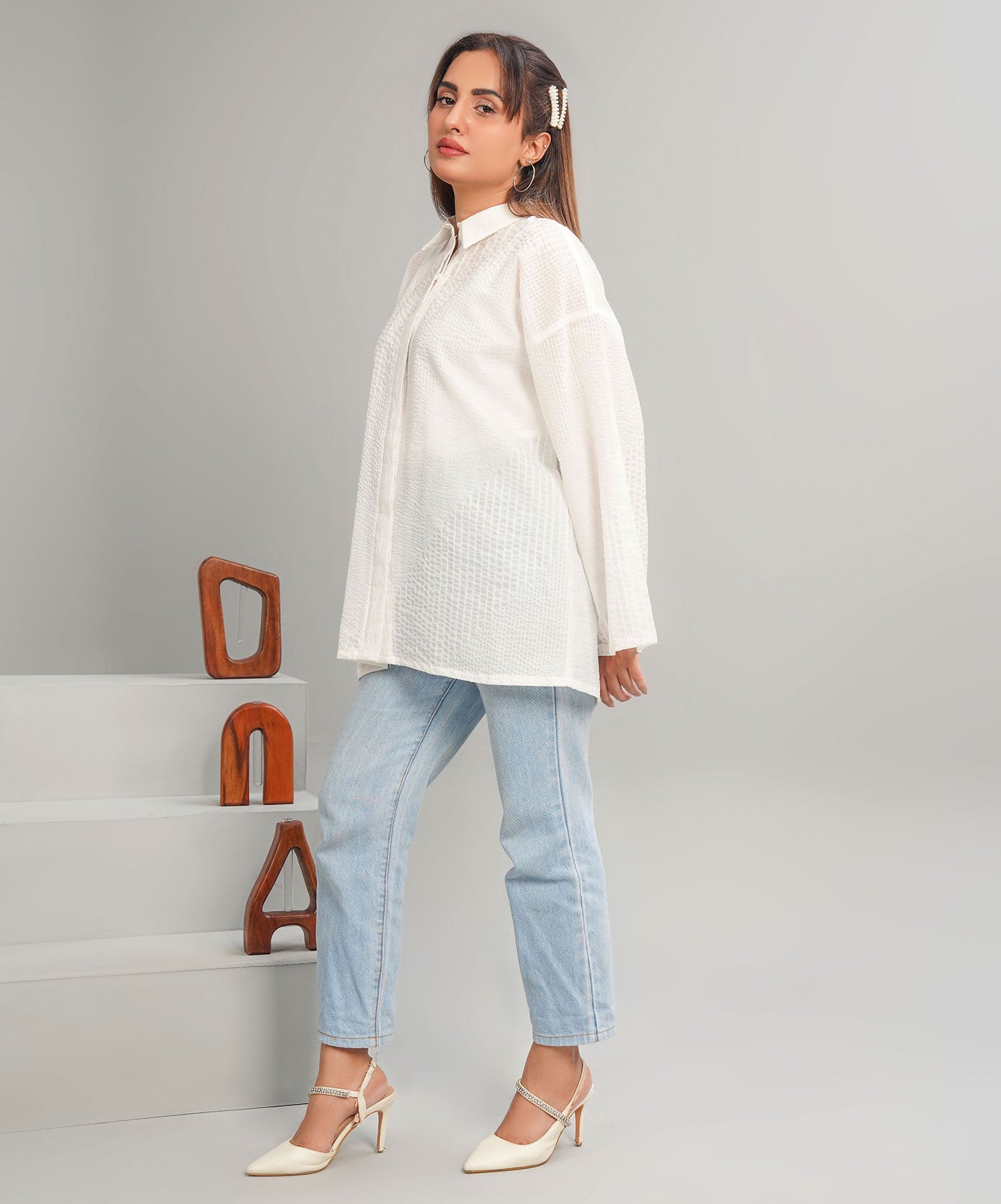 White Drop Shoulder Stitched Shirt
