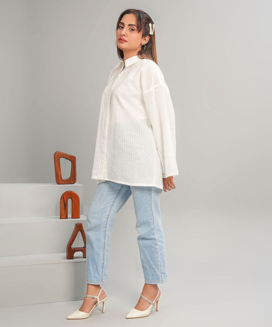 White Drop Shoulder Stitched Shirt