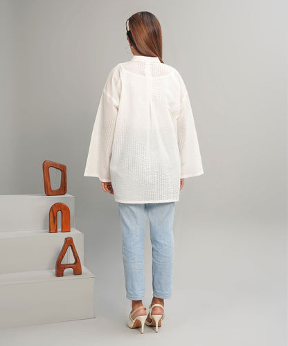 White Drop Shoulder Stitched Shirt