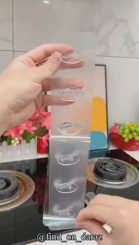 6-Hook Adhesive Wall Hook Strip – Nail-Free Transparent Sticker Patti