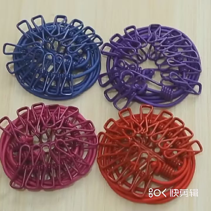 Portable Clothes Drying Rope with 12 Clips & 2 Hooks – Travel Clothesline for Indoor & Outdoor Use