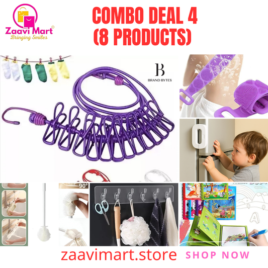 8-in-1 Smart Home & Self-Care Combo Water Book, Drying Rope, Safety Lock, Silicone Body Scrubber & More